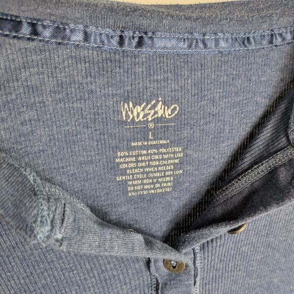 Y2K Mossimo Henley Top L Blue Ribbed 3/4 Sleeve Twilightcore Bella Elena Fitted - Picture 7 of 9